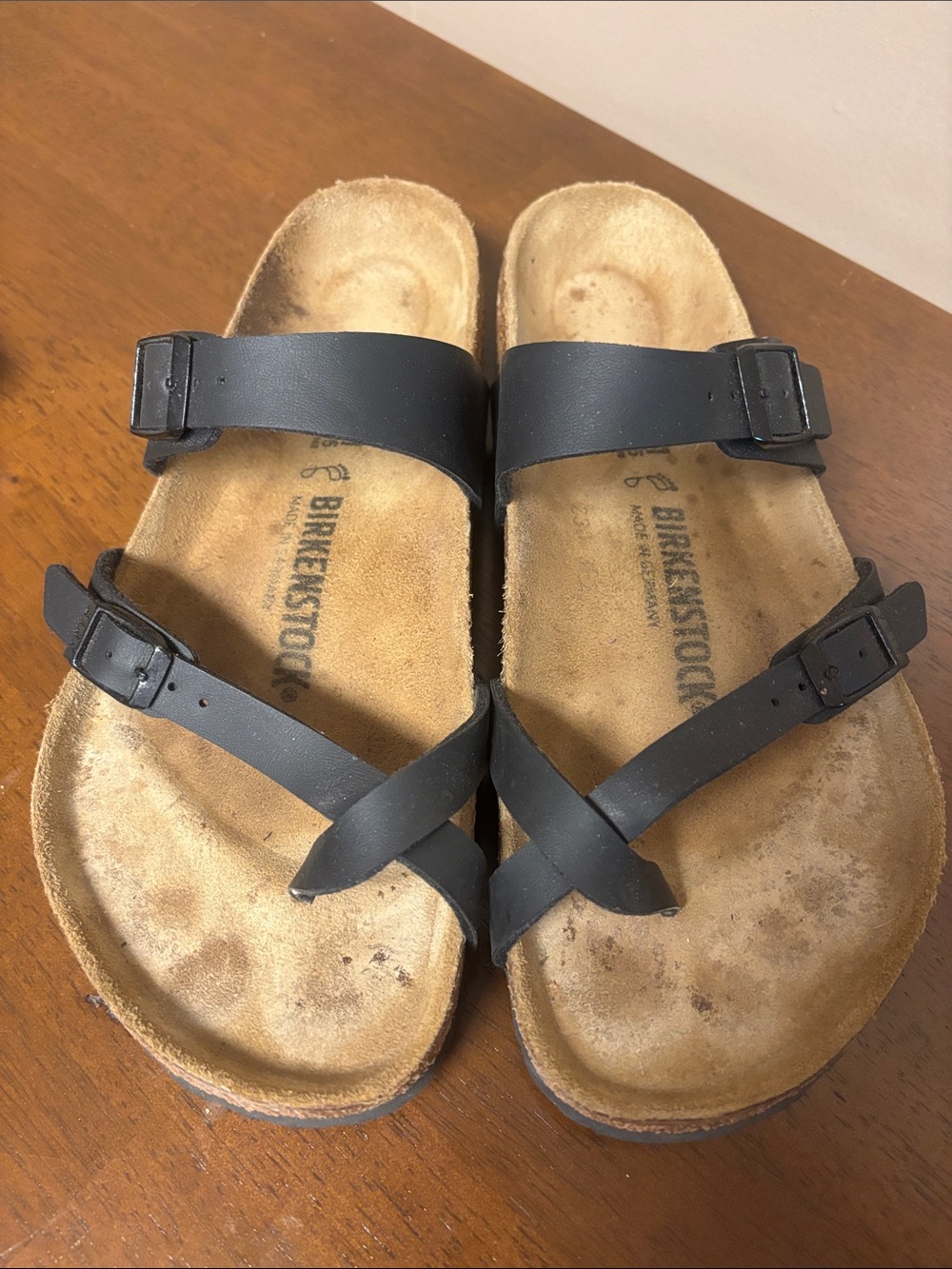 Women’s Birkenstock Black Two-Strap Sandals with Cross Front